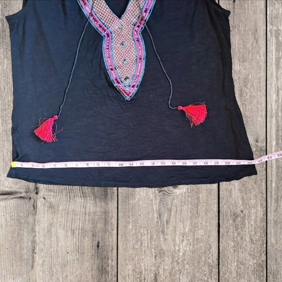 Bobeau Black Sleeveless Tank Top Tunic with Embroidered Design & Tassels Size L - Picture 11 of 11
